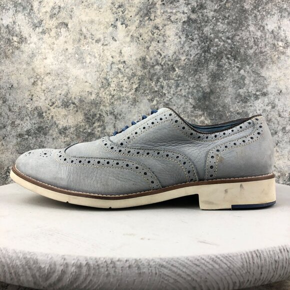 Johnston & Murphy Men\'s Size 9.5M Watkins Blue Leather Wingtip Oxford Dress Shoe